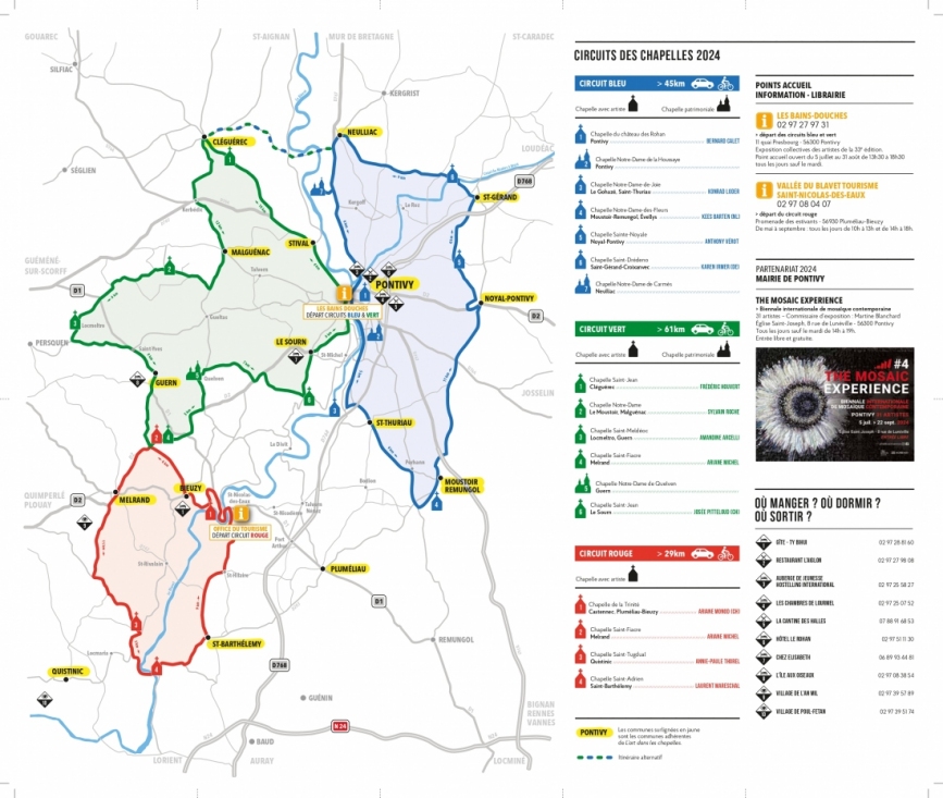 carte des circuits invisible manifestation.estivale Lart dans les chapelles. Art contemporain et patrimoine en Bretagne